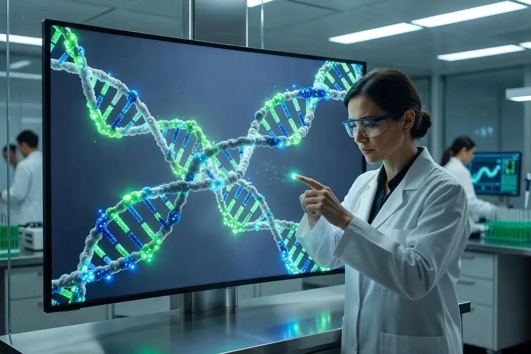 Visualisation 3D d'une molécule d'ADN avec marques épigénétiques colorées