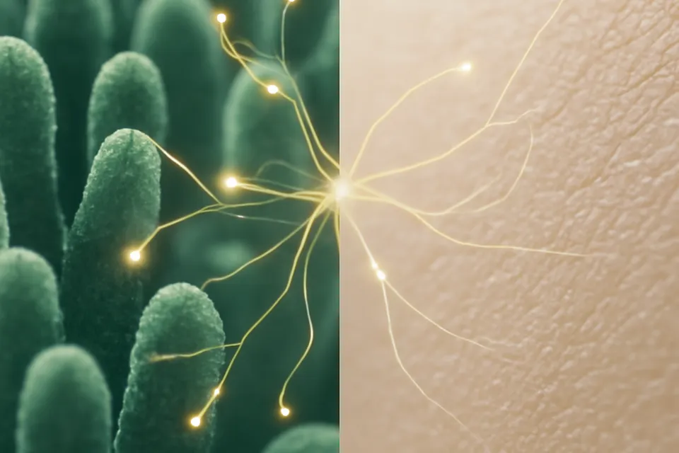 Illustration scientifique de l'axe intestin-peau et de la barrière digestive
