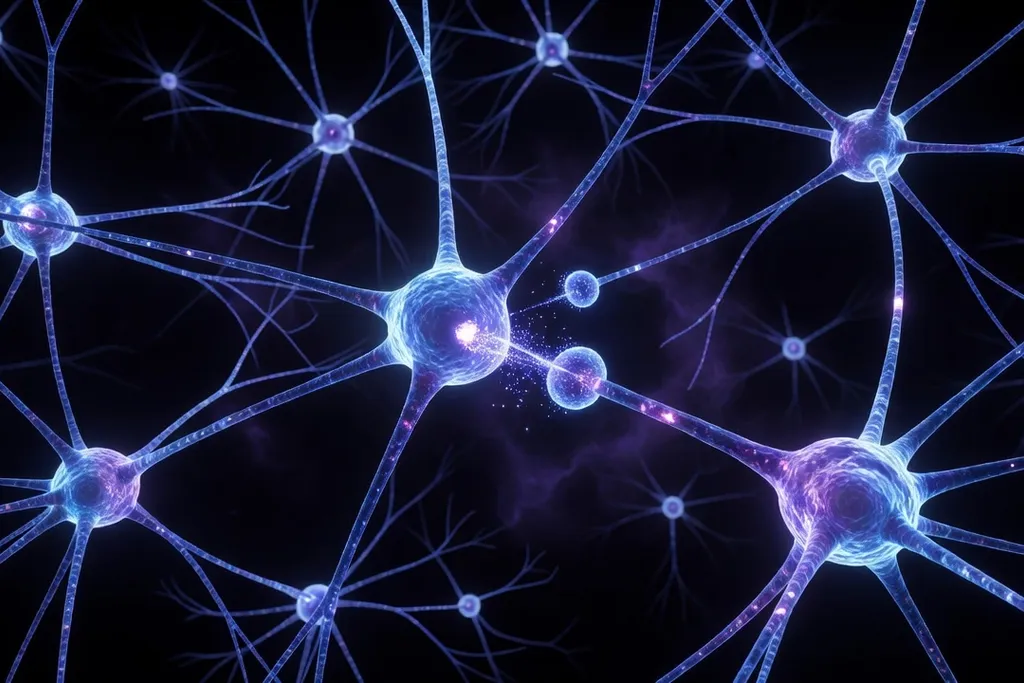 Réseau neuronal visualisé avec synapses illuminées – Connectome humain