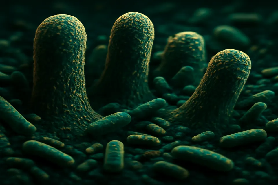Villosite intestinale avec microbiote en macro