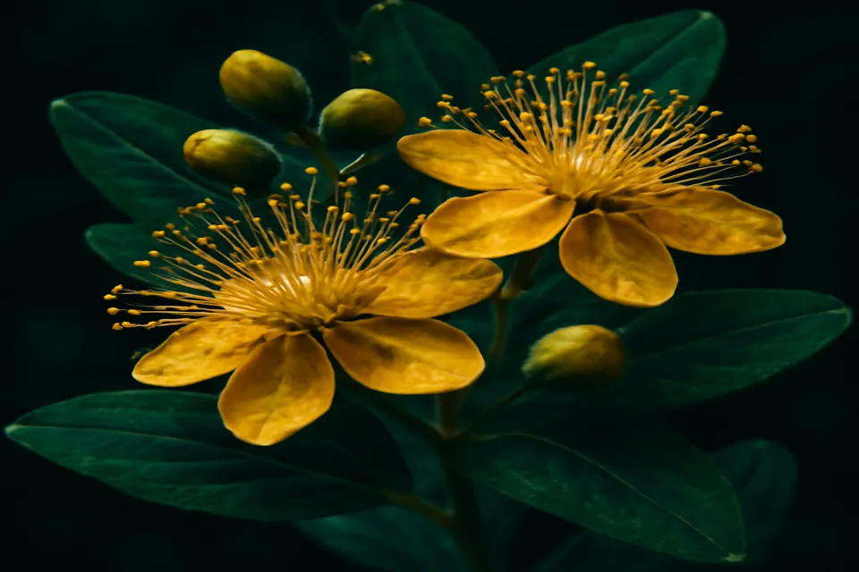 Fleurs de millepertuis hypericum en macro botanique