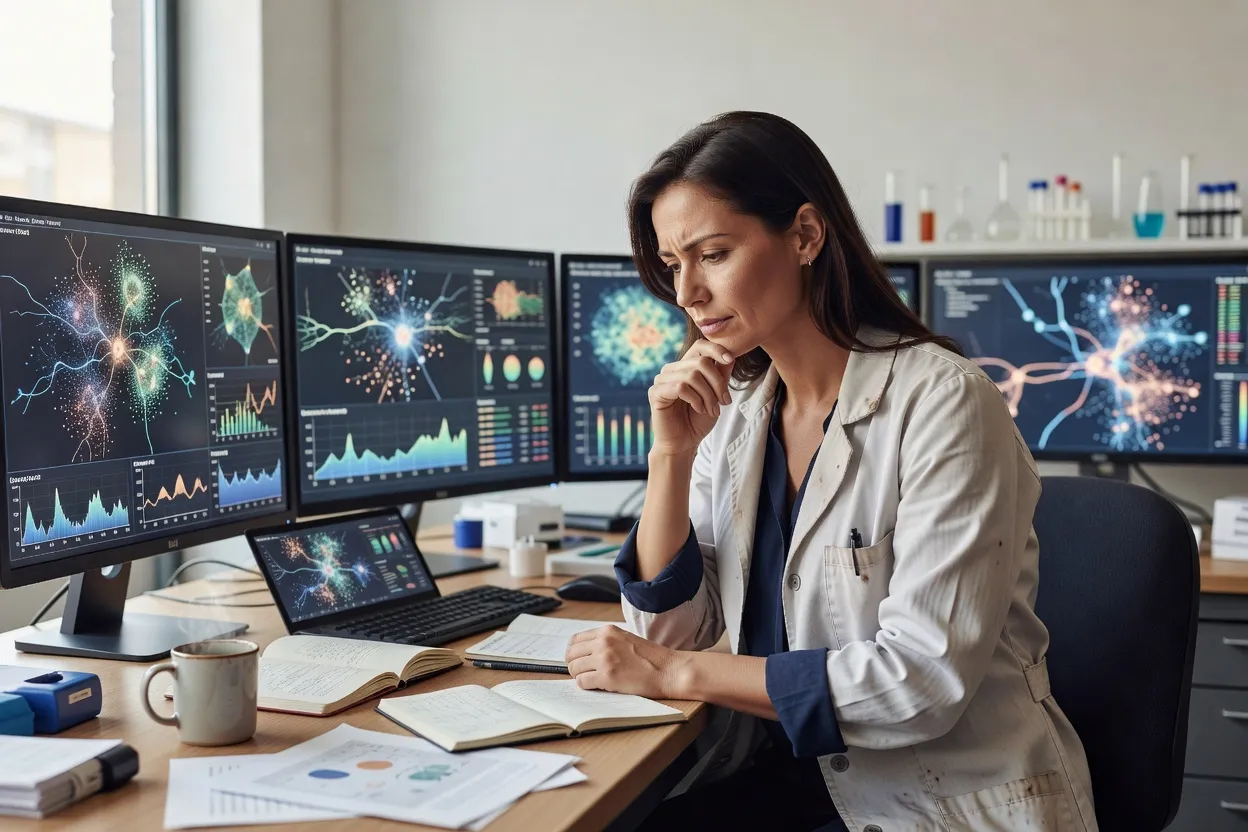 Chercheuse observant des données de neuroimmunologie